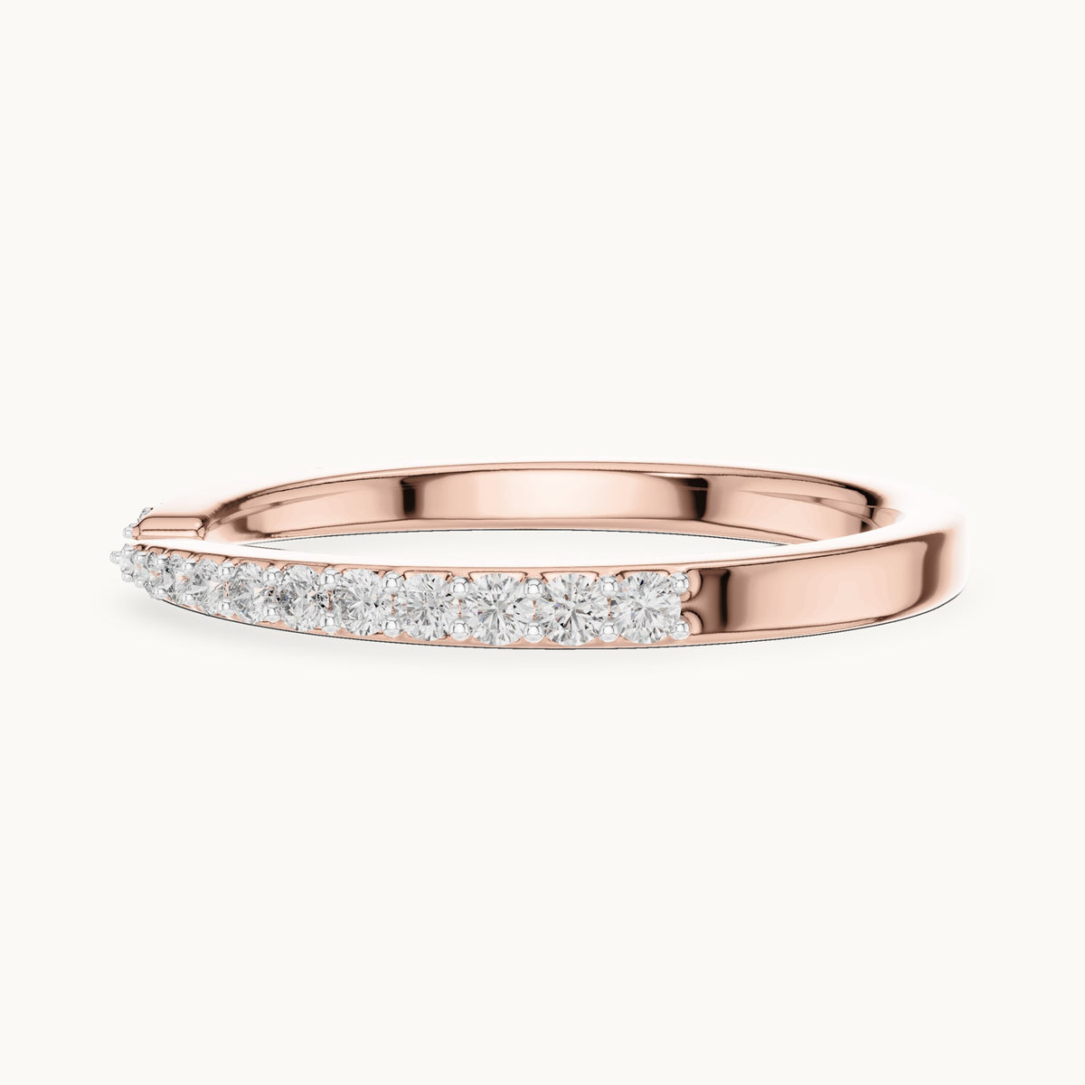 Round cut lab-grown diamond half eternity band in 14K rose gold, 0.23 CT TW, view 2