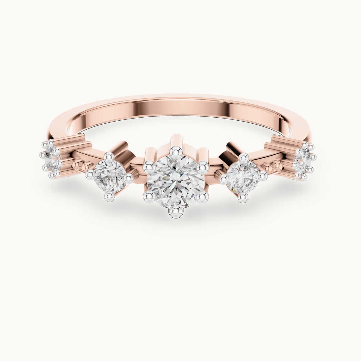 Round cut lab-grown diamond half eternity band in 14K rose gold, 0.52 CT TW, view 3