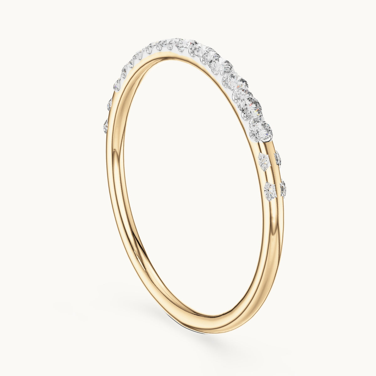 Round cut lab-grown diamond half eternity band in 14K yellow gold, 0.12 CT TW, view 2