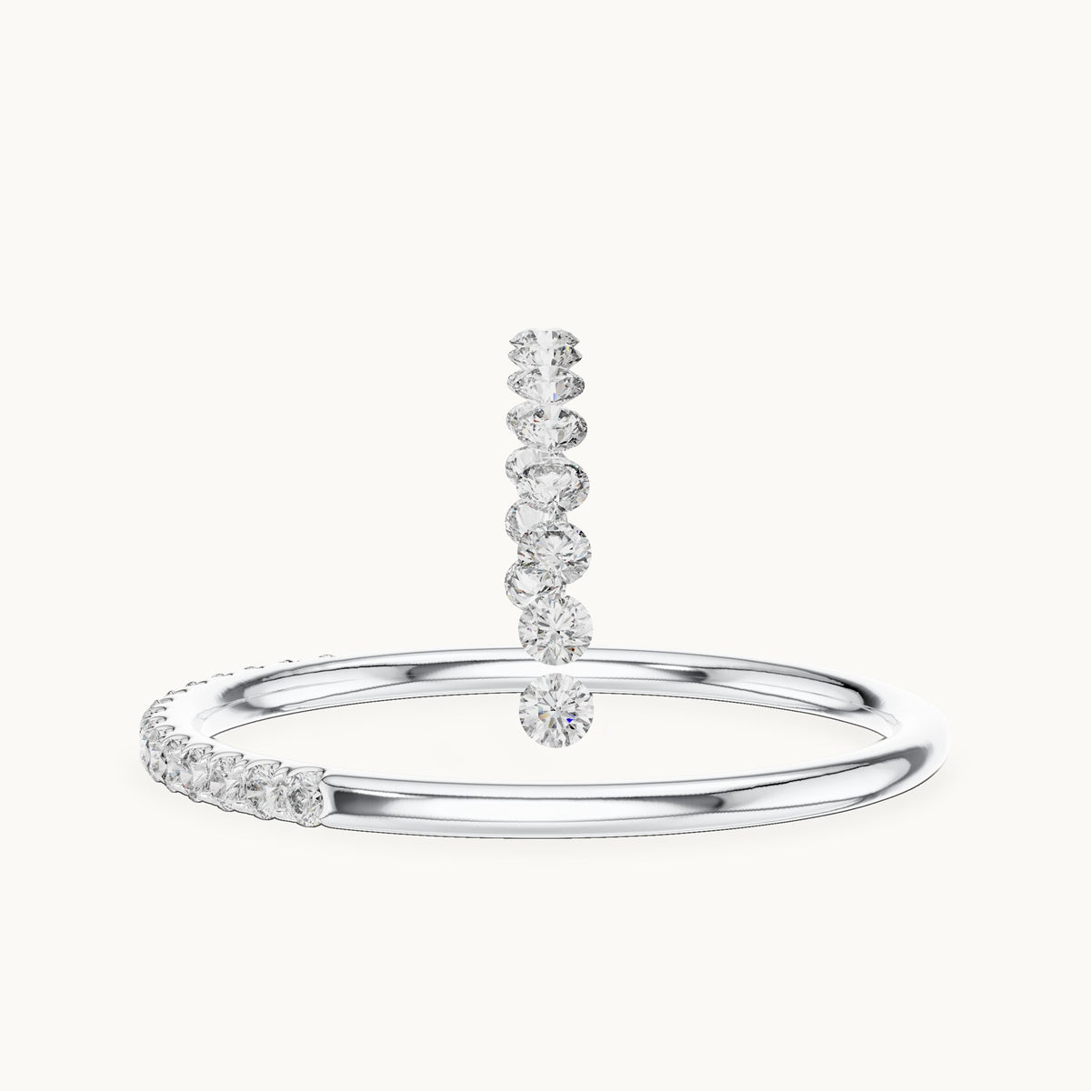Round cut lab-grown diamond half eternity band in 14K white gold, 0.12 CT TW, view 2