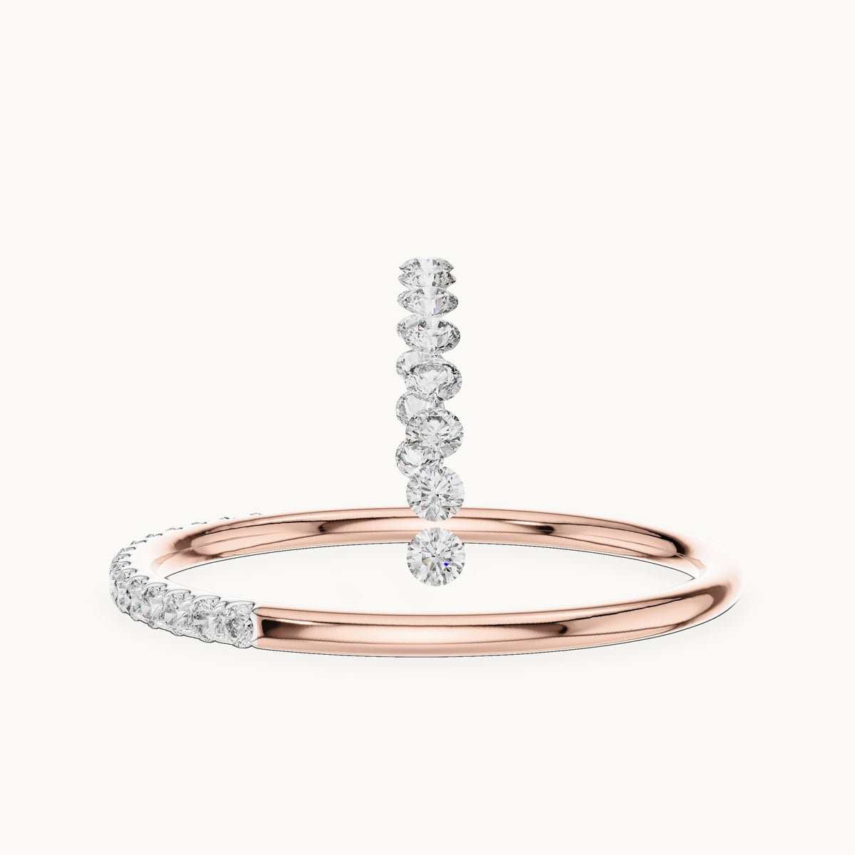 Round cut lab-grown diamond half eternity band in 14K rose gold, 0.12 CT TW, view 2