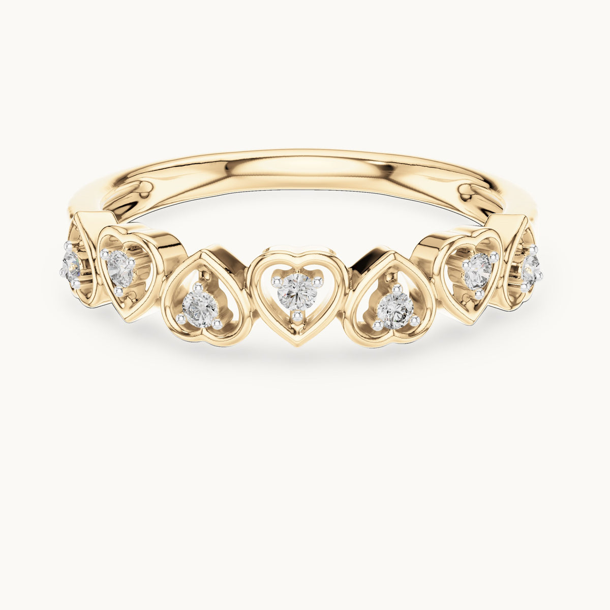 Round cut lab-grown diamond half eternity band, 0.10 CT TW, 7 stones, in solid gold (style L06-0058)