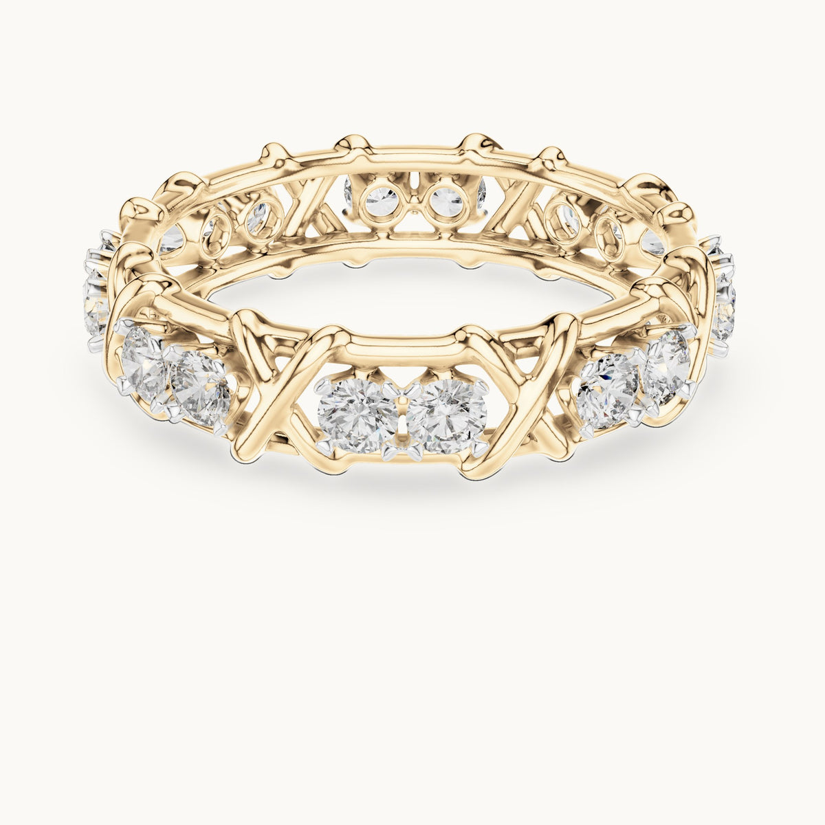 Round cut lab-grown diamond full eternity band in 14K yellow gold, 1.04 CT TW, view 1