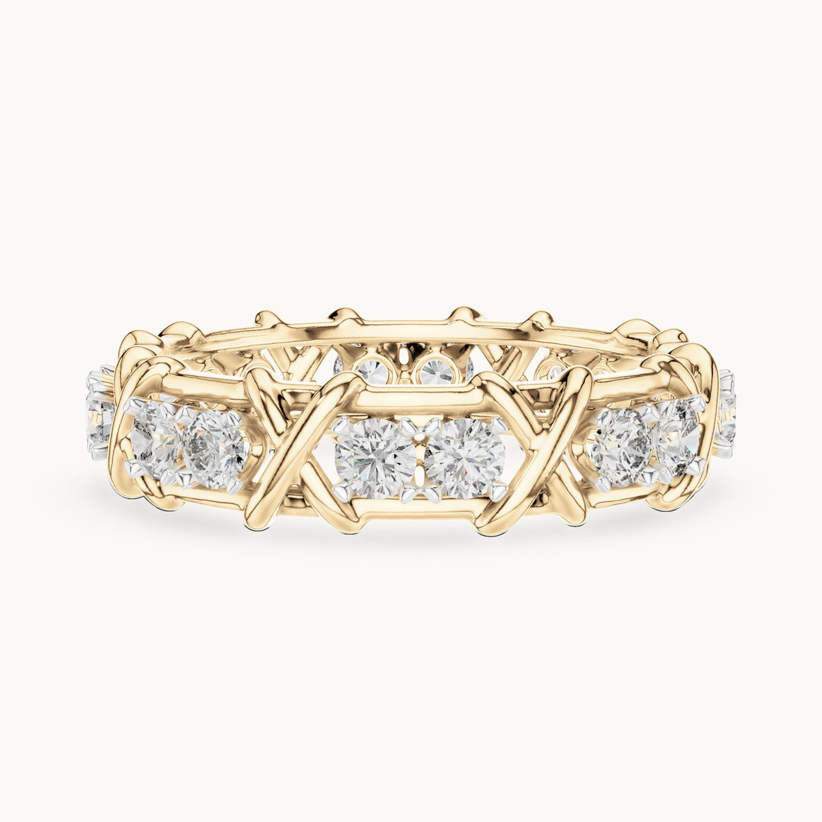 Round cut lab-grown diamond full eternity band in 14K yellow gold, 1.04 CT TW, view 3