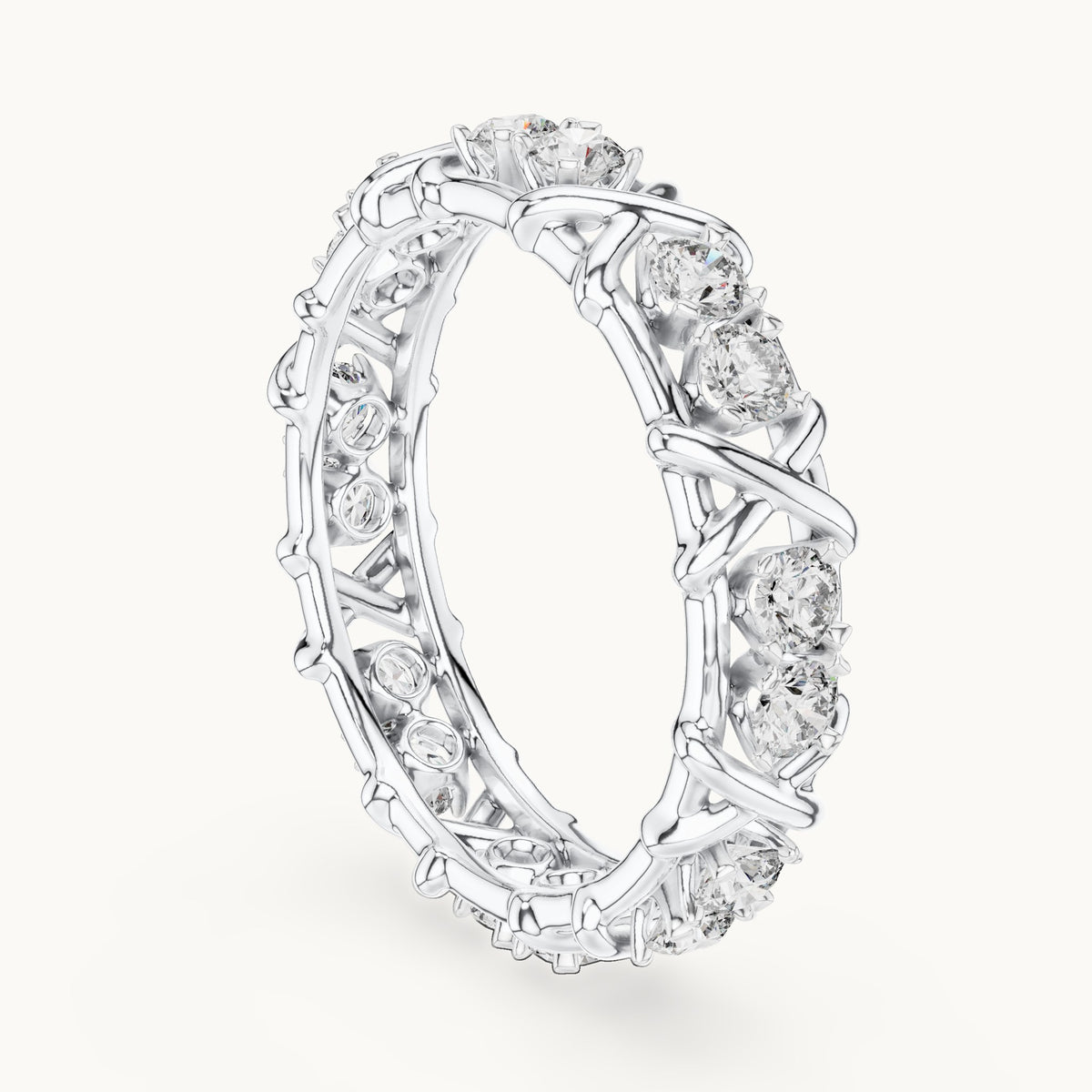 Round cut lab-grown diamond full eternity band in 14K white gold, 1.04 CT TW, view 1