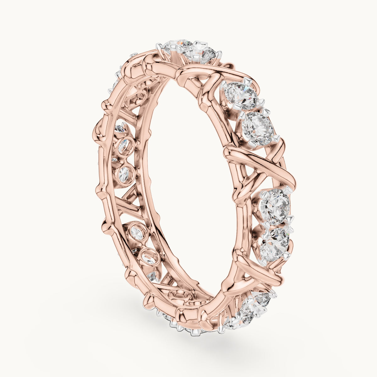 Round cut lab-grown diamond full eternity band in 14K rose gold, 1.04 CT TW, view 1