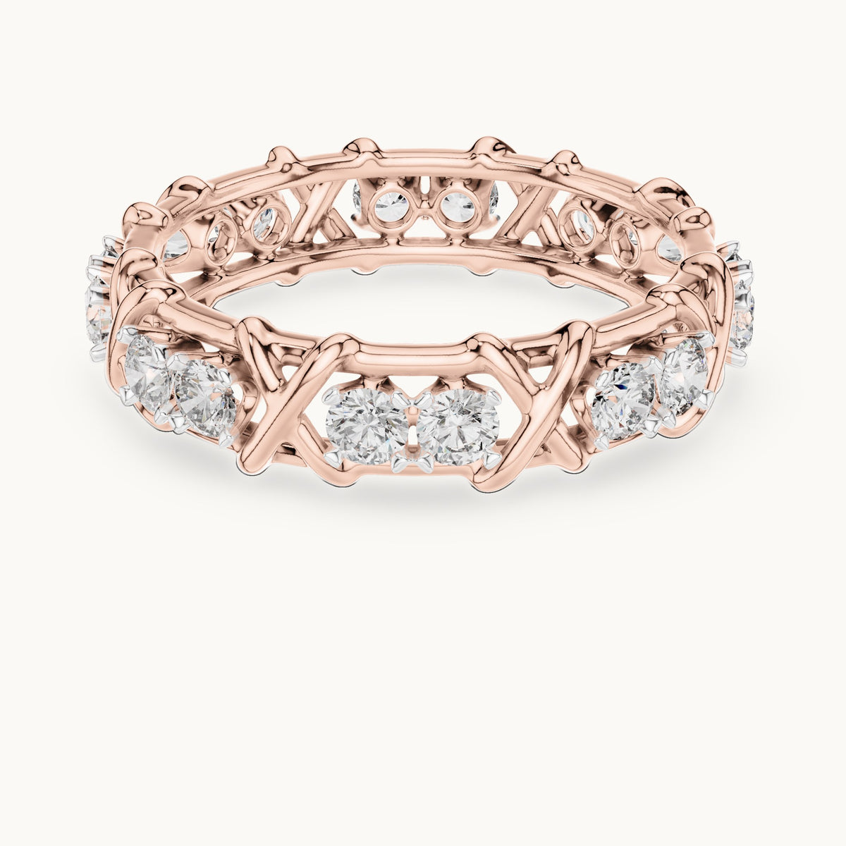 Round cut lab-grown diamond full eternity band in 14K rose gold, 1.04 CT TW, view 3