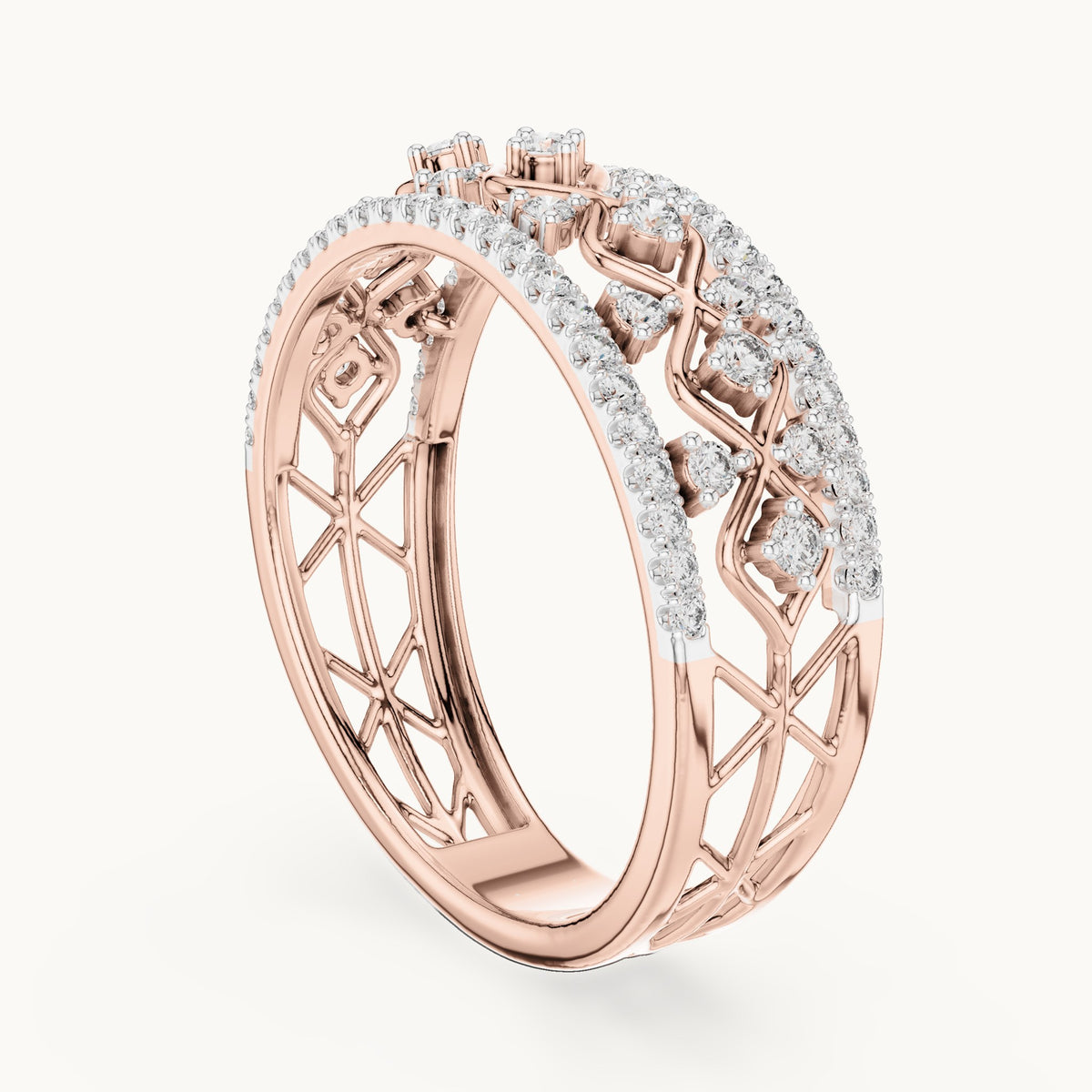 Round cut lab-grown diamond half eternity band in 14K rose gold, 0.47 CT TW, view 1