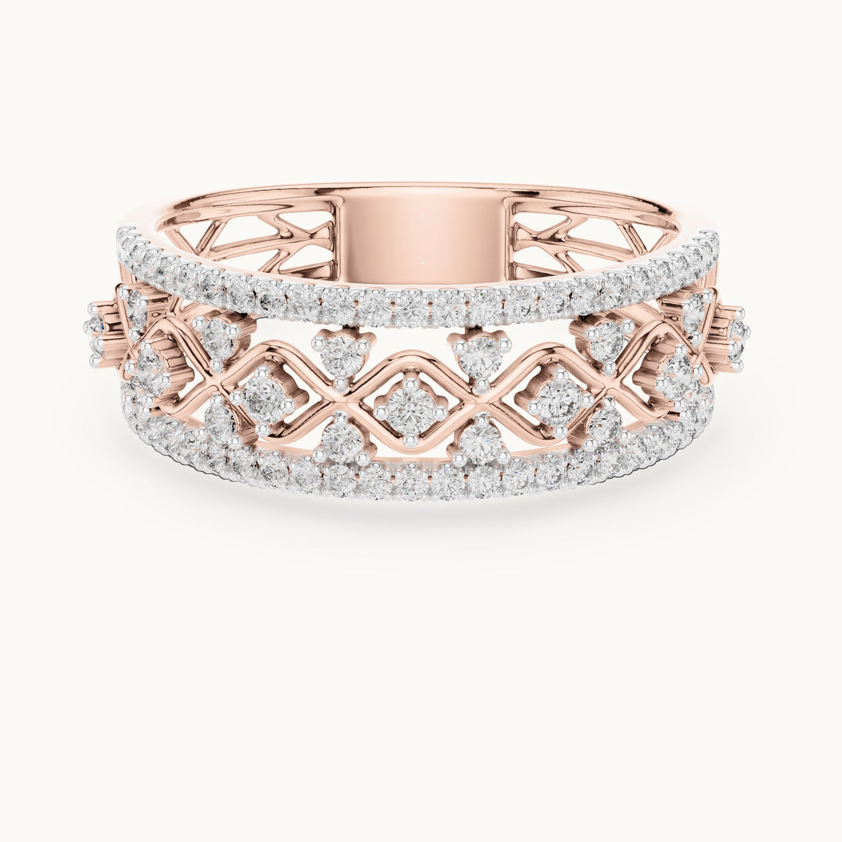 Round cut lab-grown diamond half eternity band in 14K rose gold, 0.47 CT TW, view 3