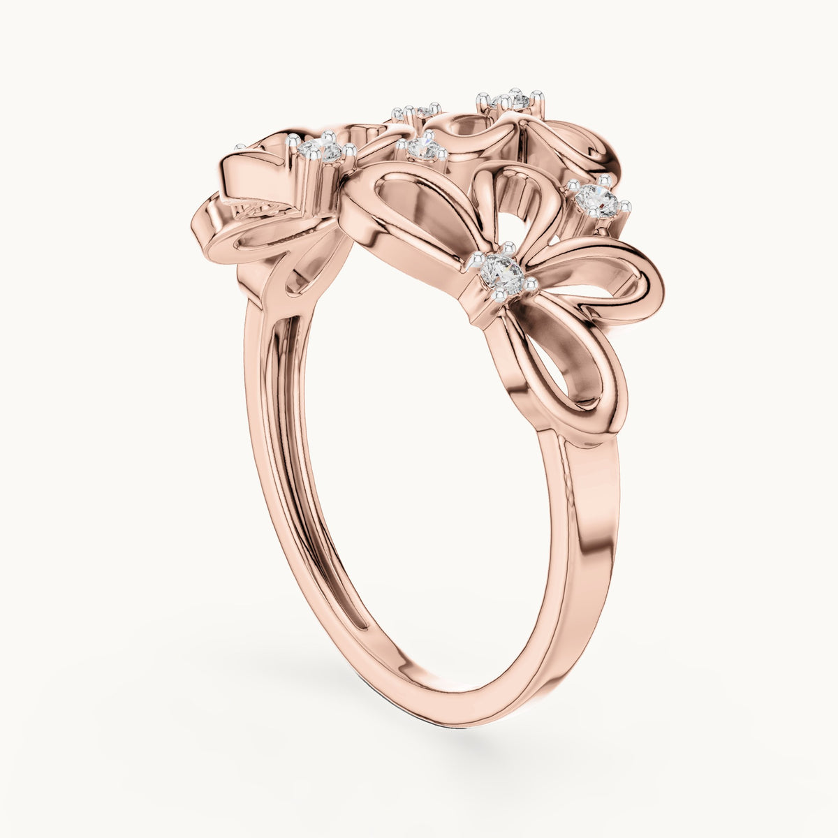 Round cut lab-grown diamond half eternity band in 14K rose gold, 0.09 CT TW, view 1
