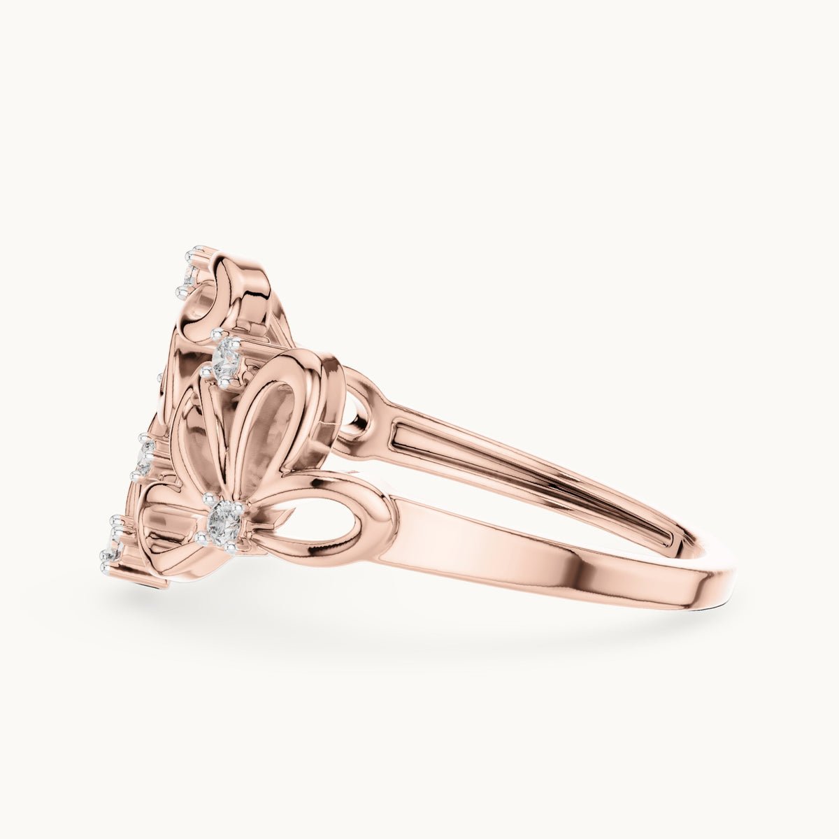 Round cut lab-grown diamond half eternity band in 14K rose gold, 0.09 CT TW, view 2