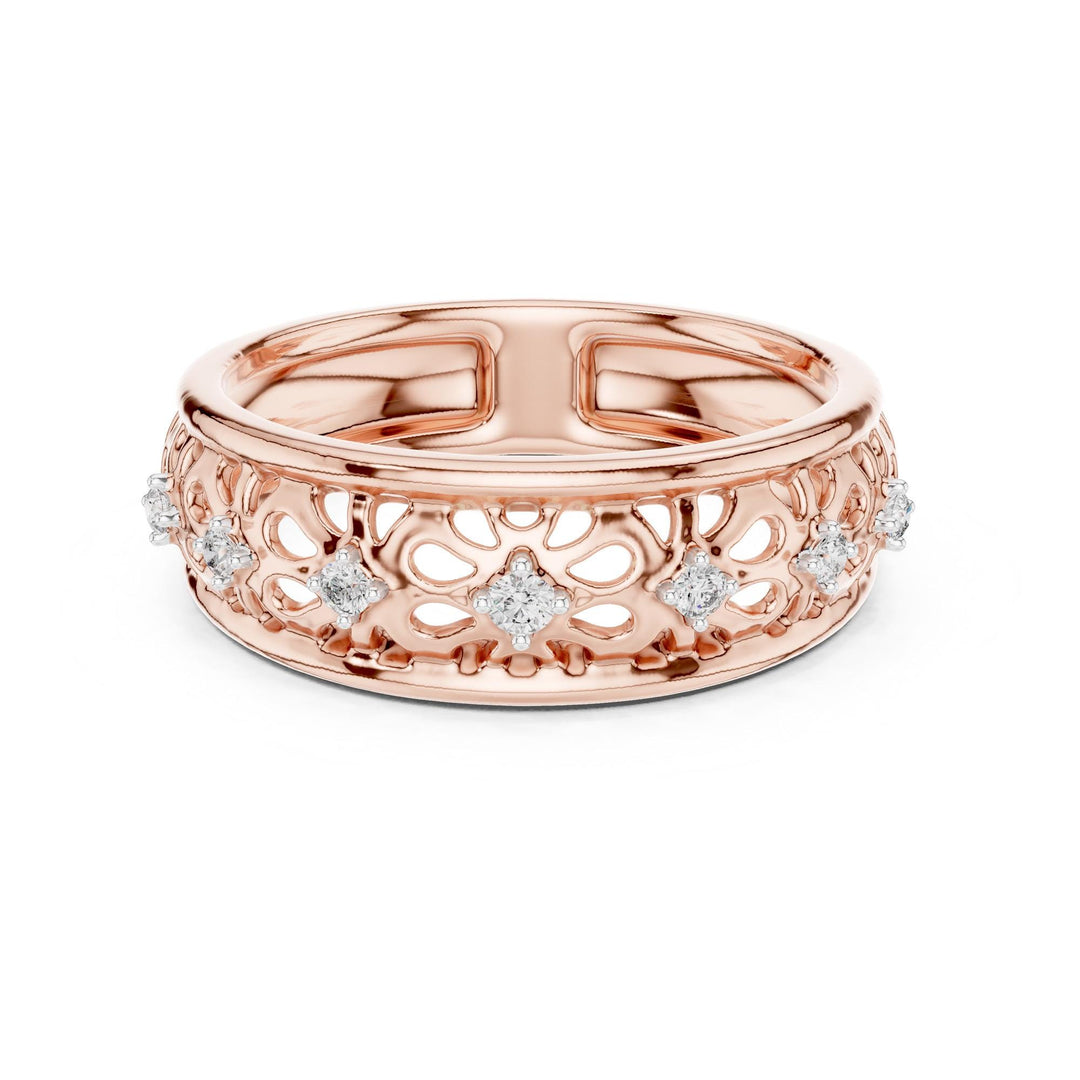 Round Cut Lab Grown Diamond Half Eternity Band, 0.08ct Total, Solid Gold