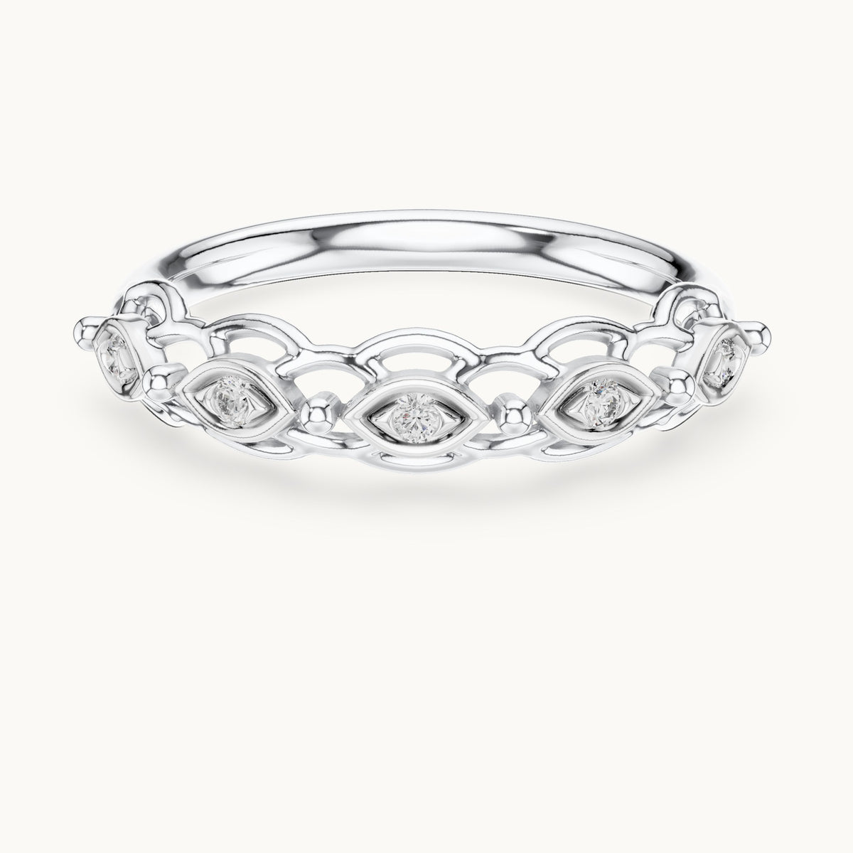 Round cut lab-grown diamond half eternity band, 0.06 CT TW, solid gold, view 6