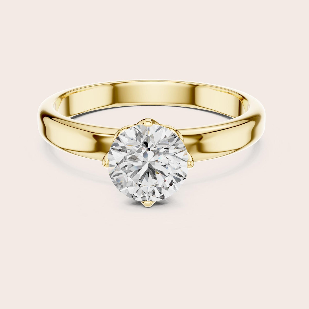 Round Cut Lab Grown Diamond Solitaire Ring, 1.00ct Total, Solid Gold