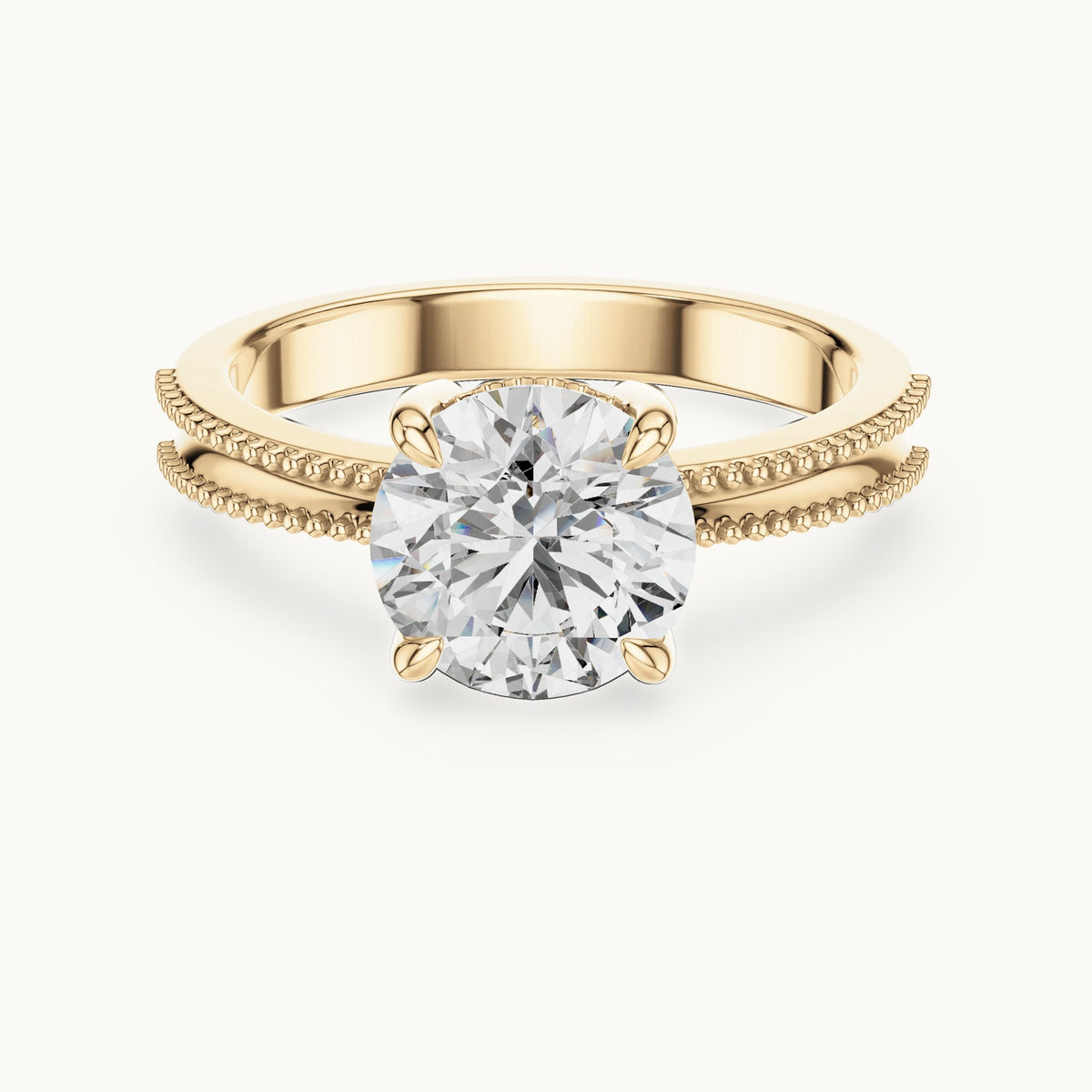 Round cut lab-grown diamond solitaire ring in 14K yellow gold, 2.05 CT TW, view 1
