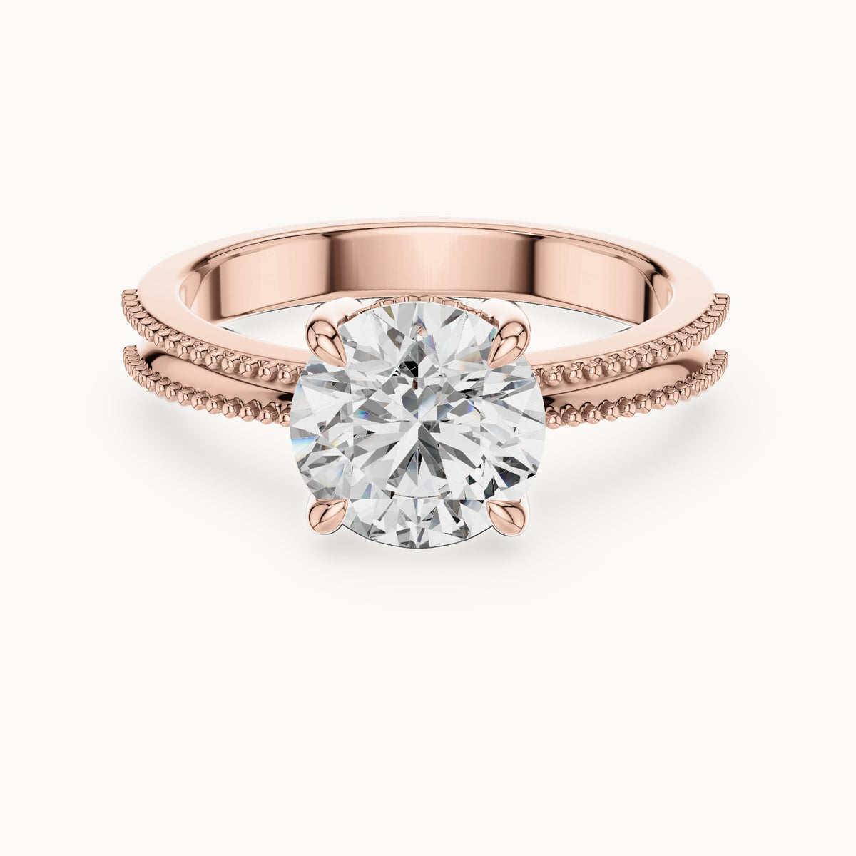 Round cut lab-grown diamond solitaire ring in 14K rose gold, 2.05 CT TW, view 3