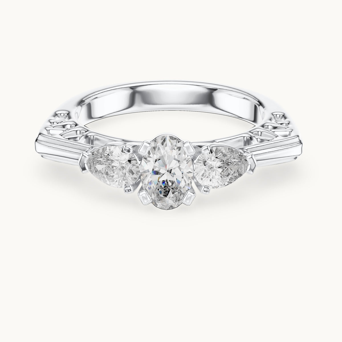 Oval cut lab-grown diamond cluster ring in 14K white gold, 1.00 CT TW, view 3