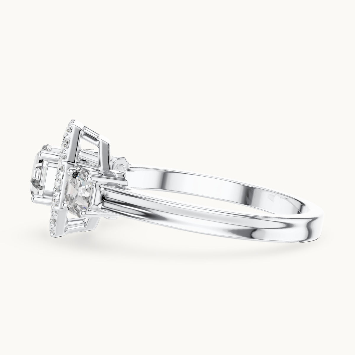 Emerald cut lab-grown diamond cluster ring in 14K white gold, 1.17 CT TW, view 2