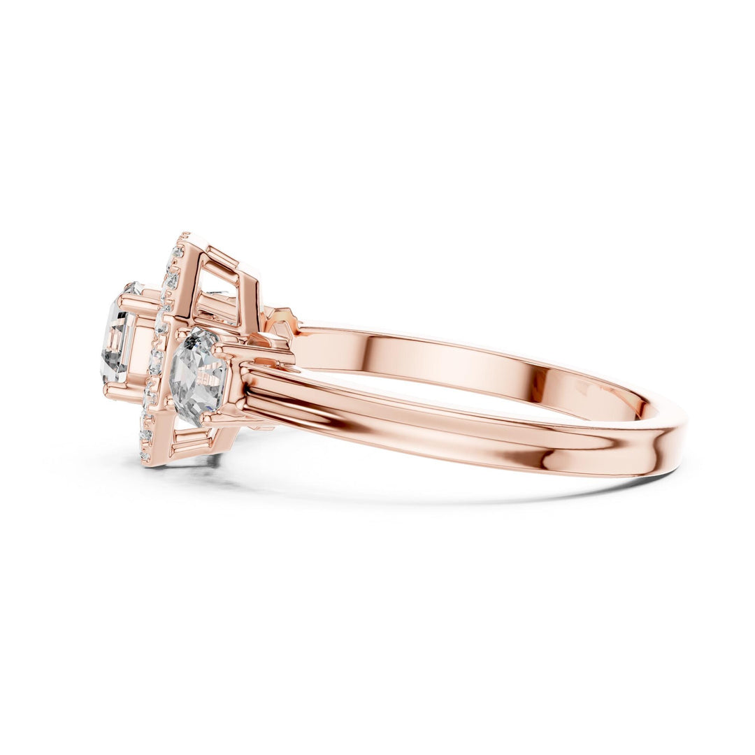 Emerald Cut Lab Grown Diamond Cluster Ring, 1.17ct Total, Solid Gold