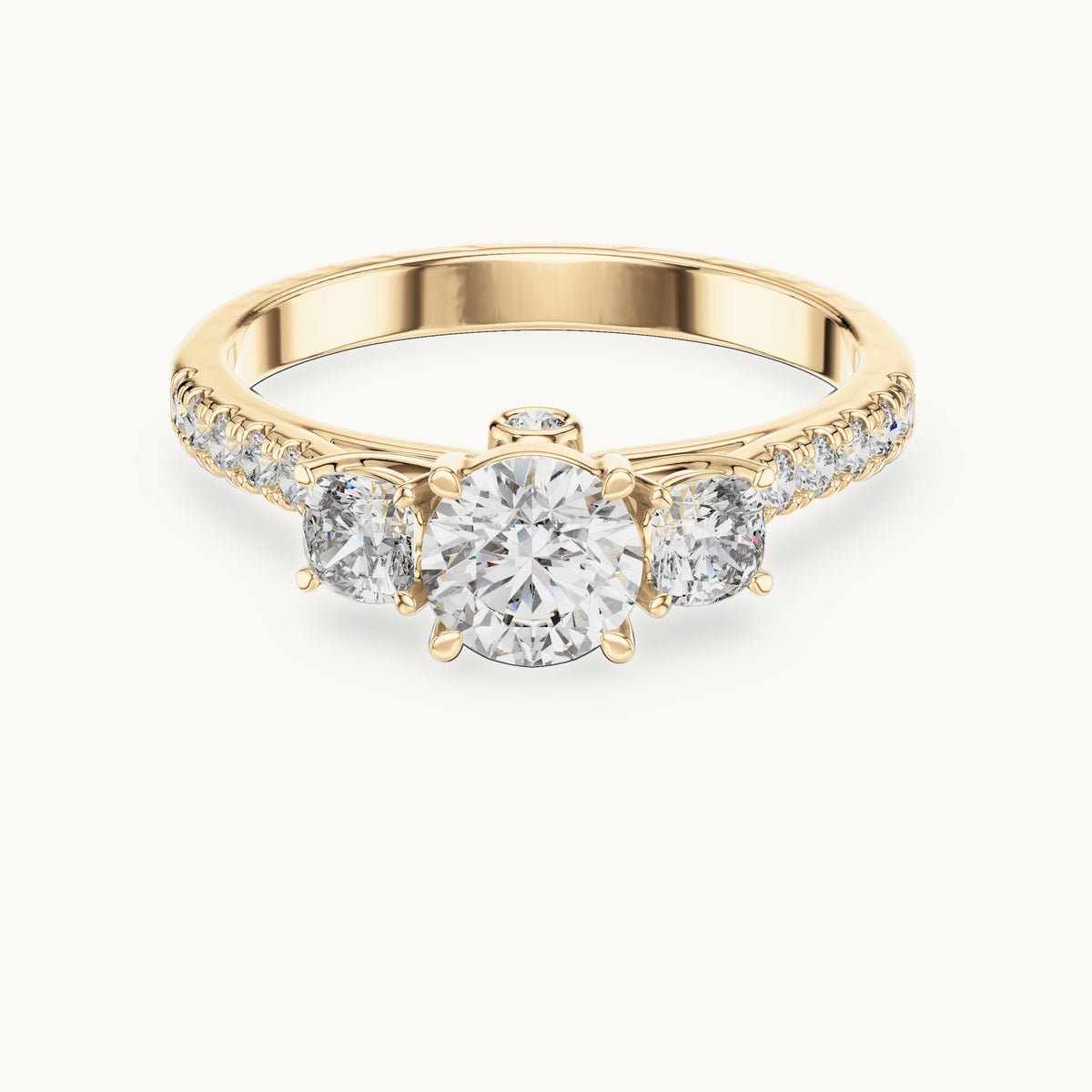 Round cut lab-grown diamond solitaire ring in 14K yellow gold, 0.99 CT TW, view 1