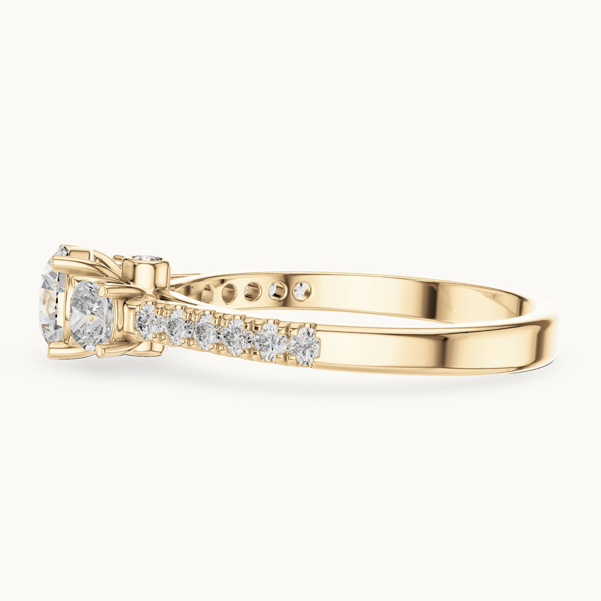 Round cut lab-grown diamond solitaire ring in 14K yellow gold, 0.99 CT TW, view 3