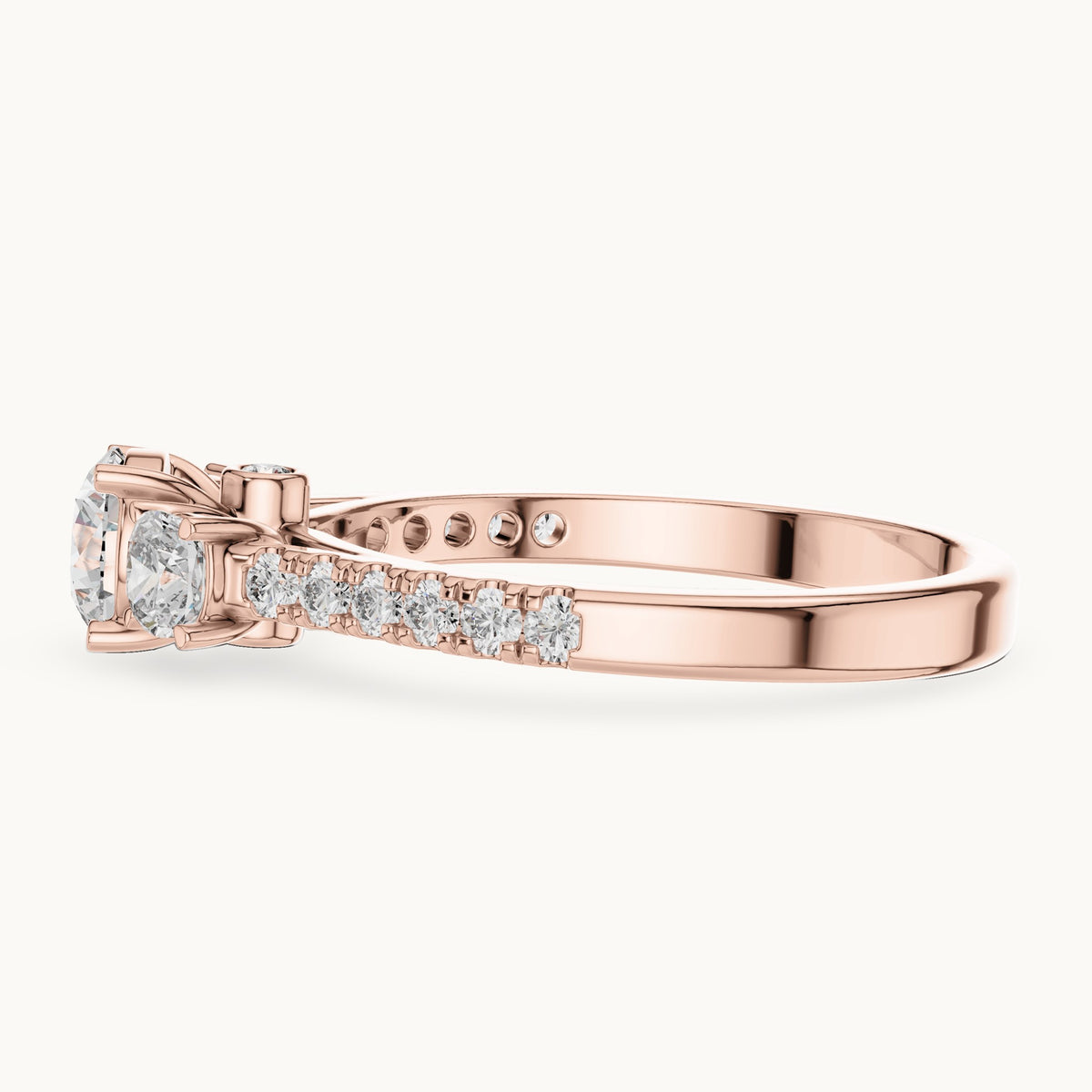 Round cut lab-grown diamond solitaire ring in 14K rose gold, 0.99 CT TW, view 2