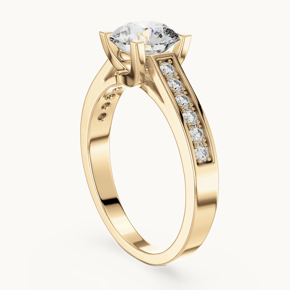 Round cut lab-grown diamond solitaire ring in 14K yellow gold, 1.18 CT TW, view 2
