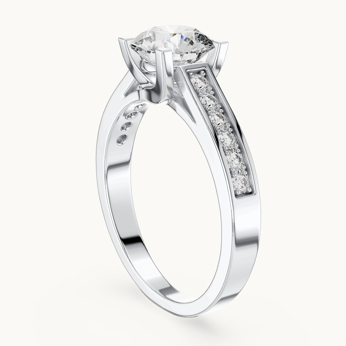 Round cut lab-grown diamond solitaire ring in 14K white gold, 1.18 CT TW, view 1