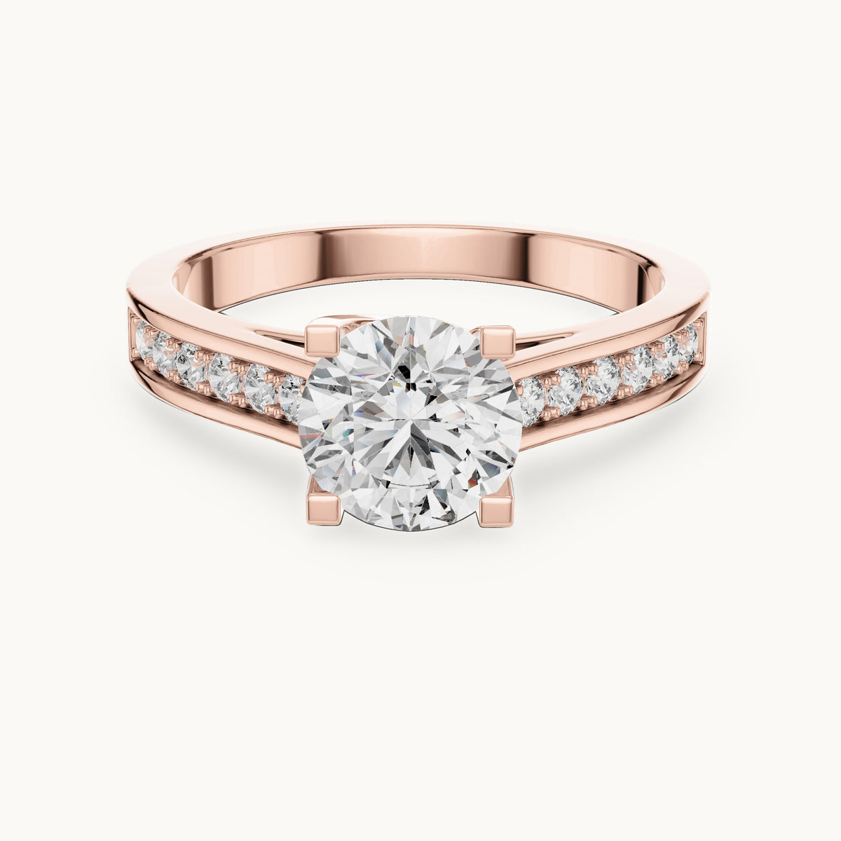 Round cut lab-grown diamond solitaire ring in 14K rose gold, 1.18 CT TW, view 3