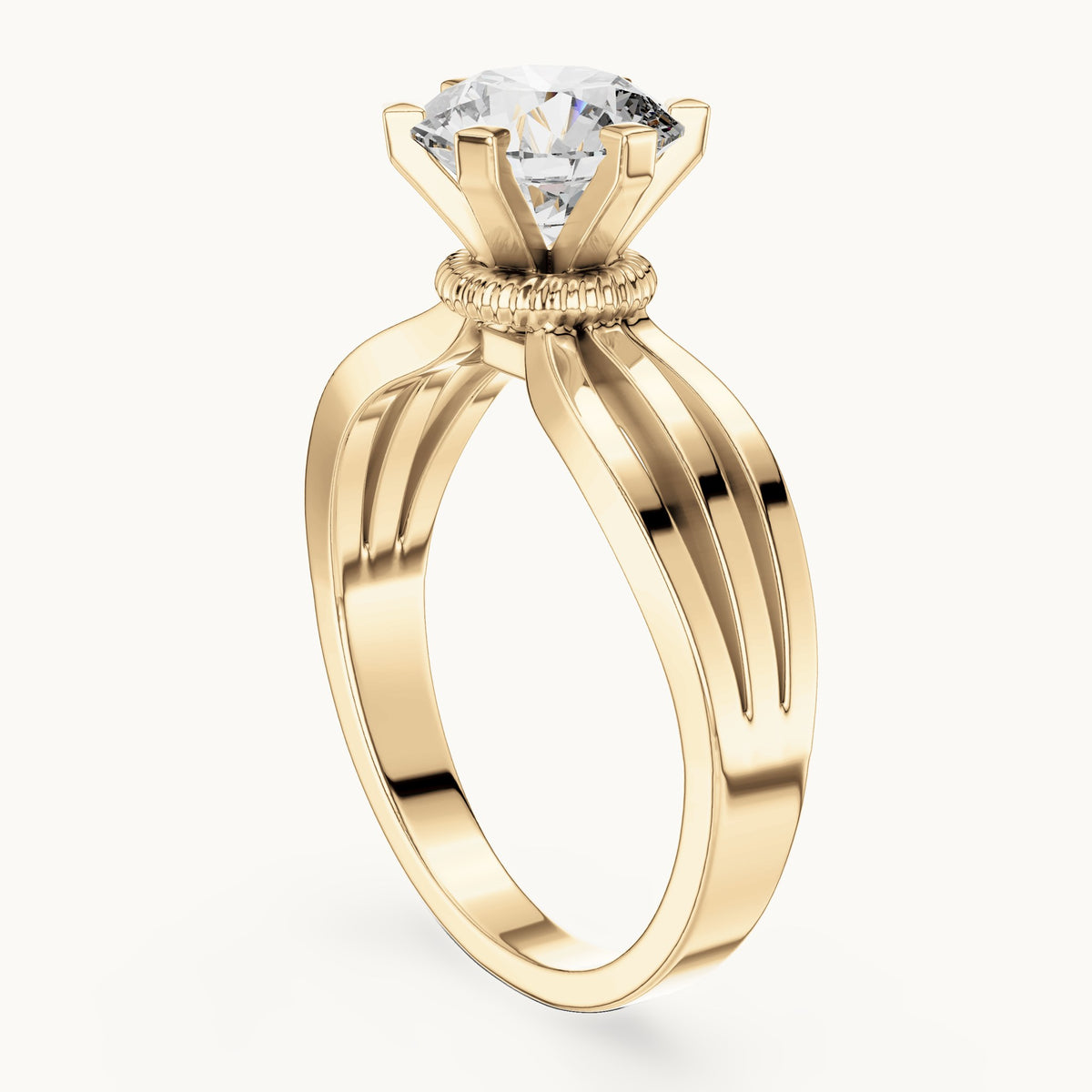 Round cut lab-grown diamond solitaire ring in 14K yellow gold, 1.00 CT TW, view 2