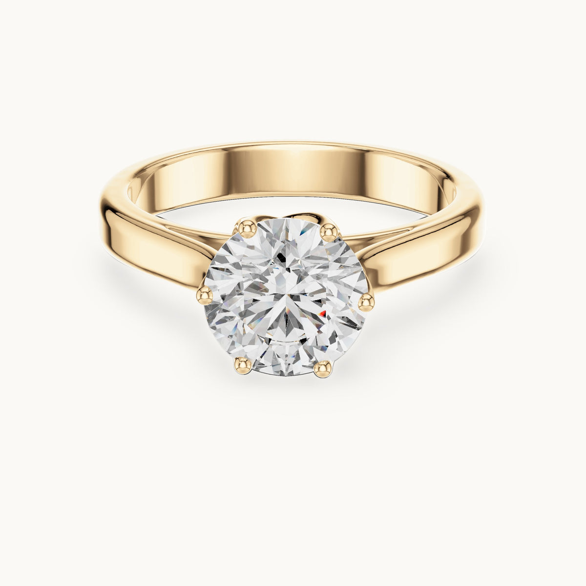 Round cut lab-grown diamond solitaire ring in 14K yellow gold, 1.00 CT TW, view 1