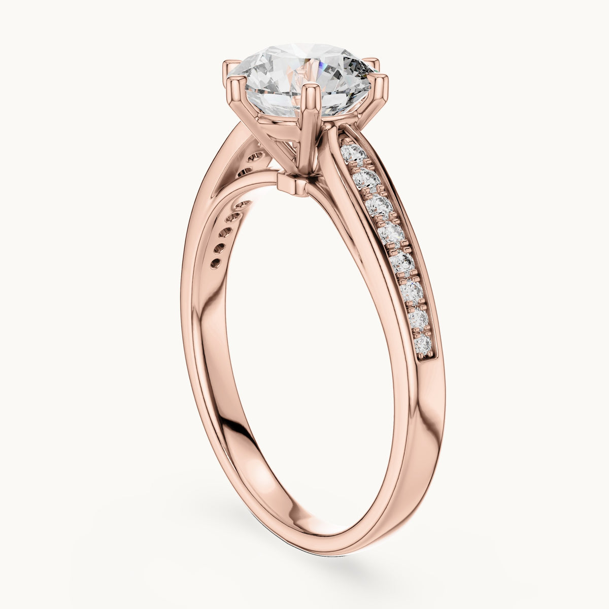 Round cut lab-grown diamond solitaire ring in 14K rose gold, 1.12 CT TW, view 1