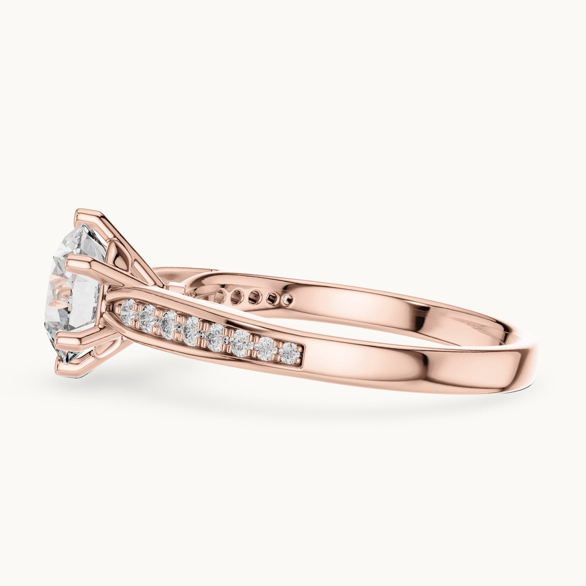 Round cut lab-grown diamond solitaire ring in 14K rose gold, 1.12 CT TW, view 2