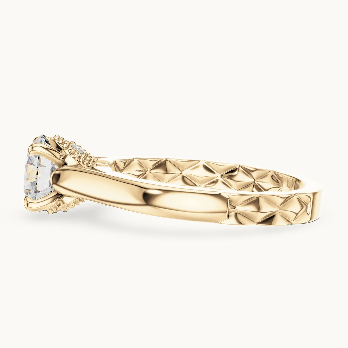 Round cut lab-grown diamond solitaire ring in 14K yellow gold, 1.02 CT TW, view 3