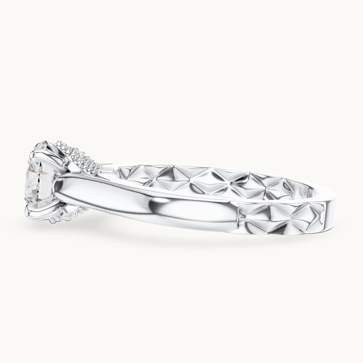Round cut lab-grown diamond solitaire ring in 14K white gold, 1.02 CT TW, view 2