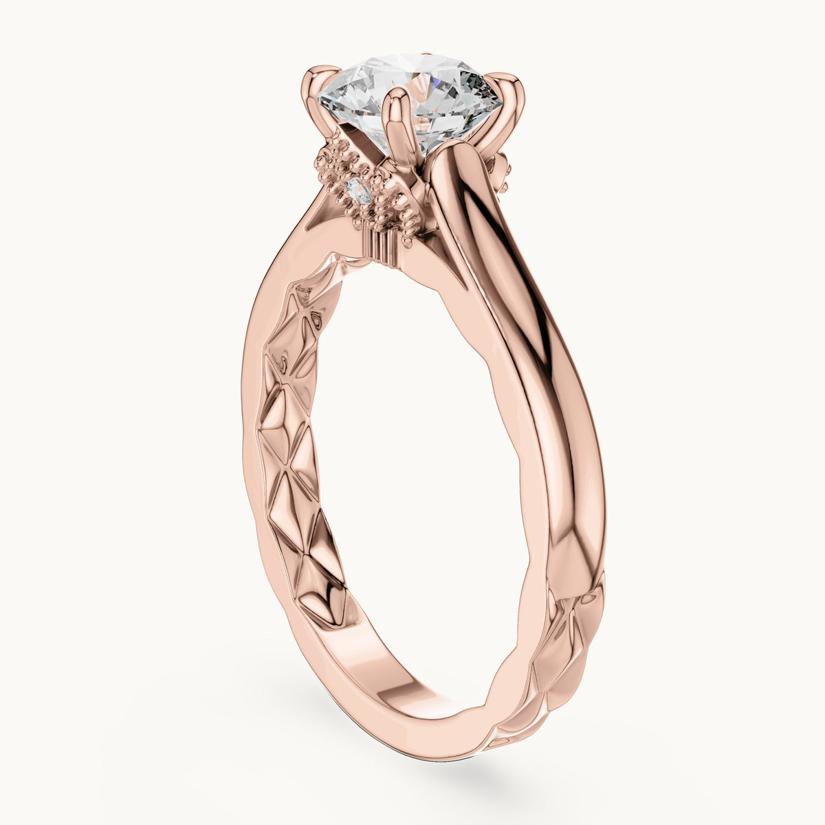 Round cut lab-grown diamond solitaire ring in 14K rose gold, 1.02 CT TW, view 1