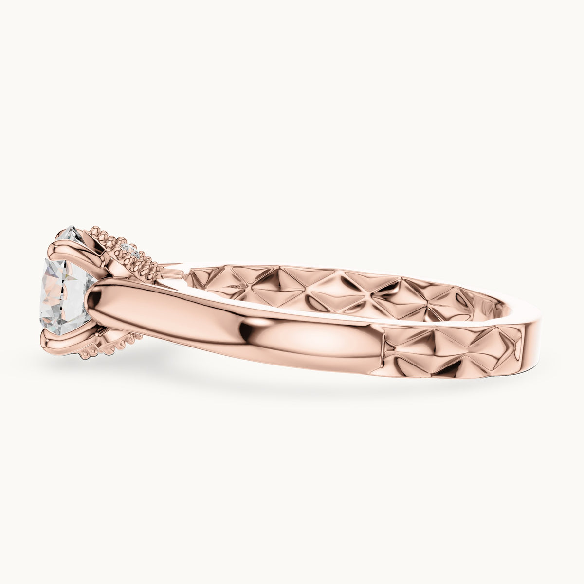 Round cut lab-grown diamond solitaire ring in 14K rose gold, 1.02 CT TW, view 2