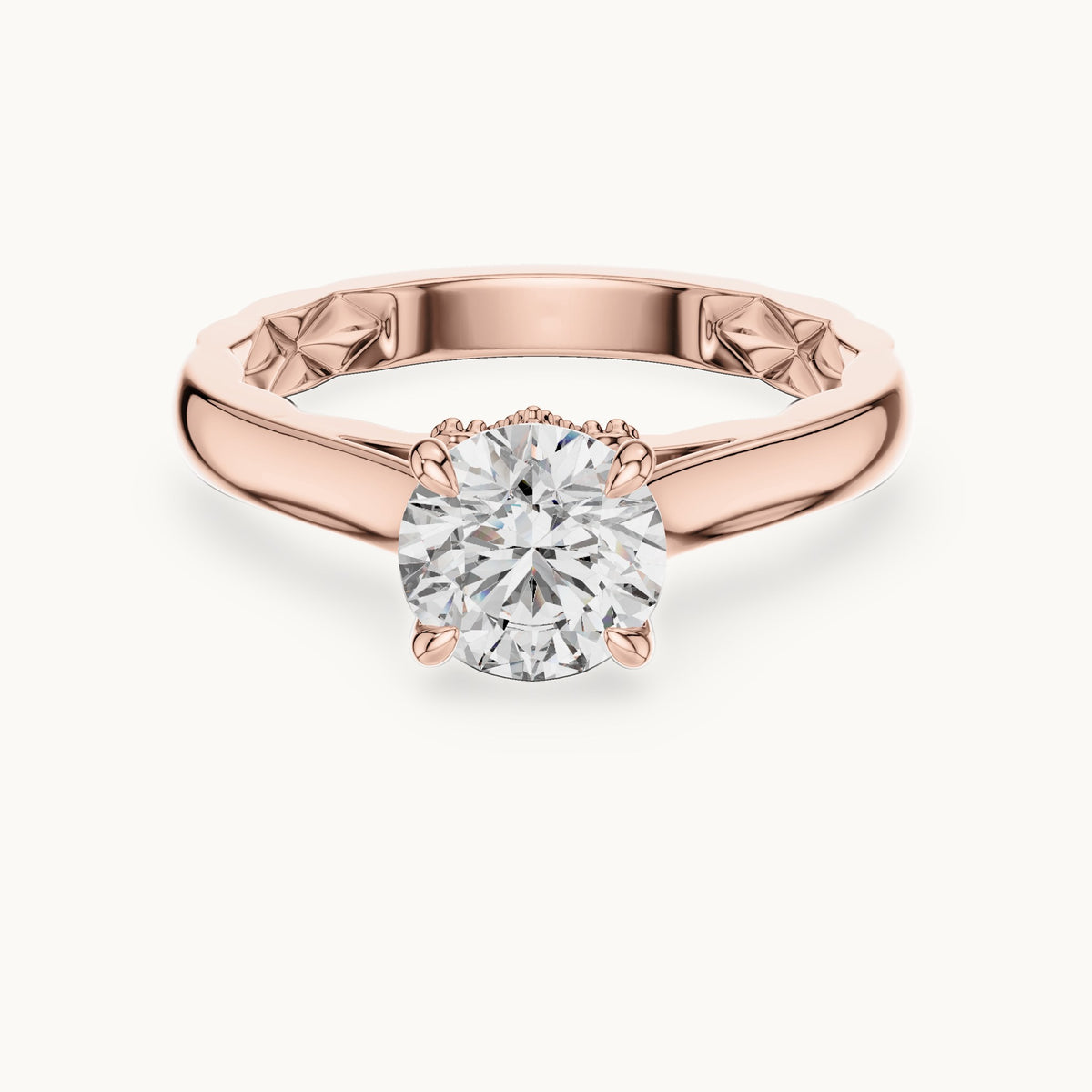 Round cut lab-grown diamond solitaire ring in 14K rose gold, 1.02 CT TW, view 3