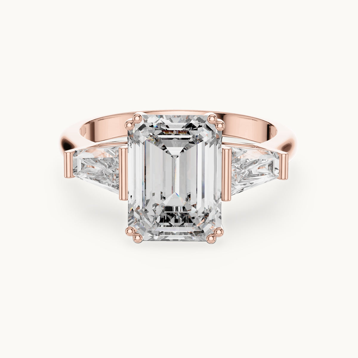 Emerald cut lab-grown diamond cluster ring in 14K rose gold, 3.66 CT TW, view 3