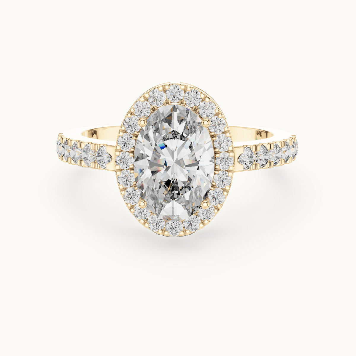 Oval cut lab-grown diamond solitaire ring in 14K yellow gold, 1.53 CT TW, view 1