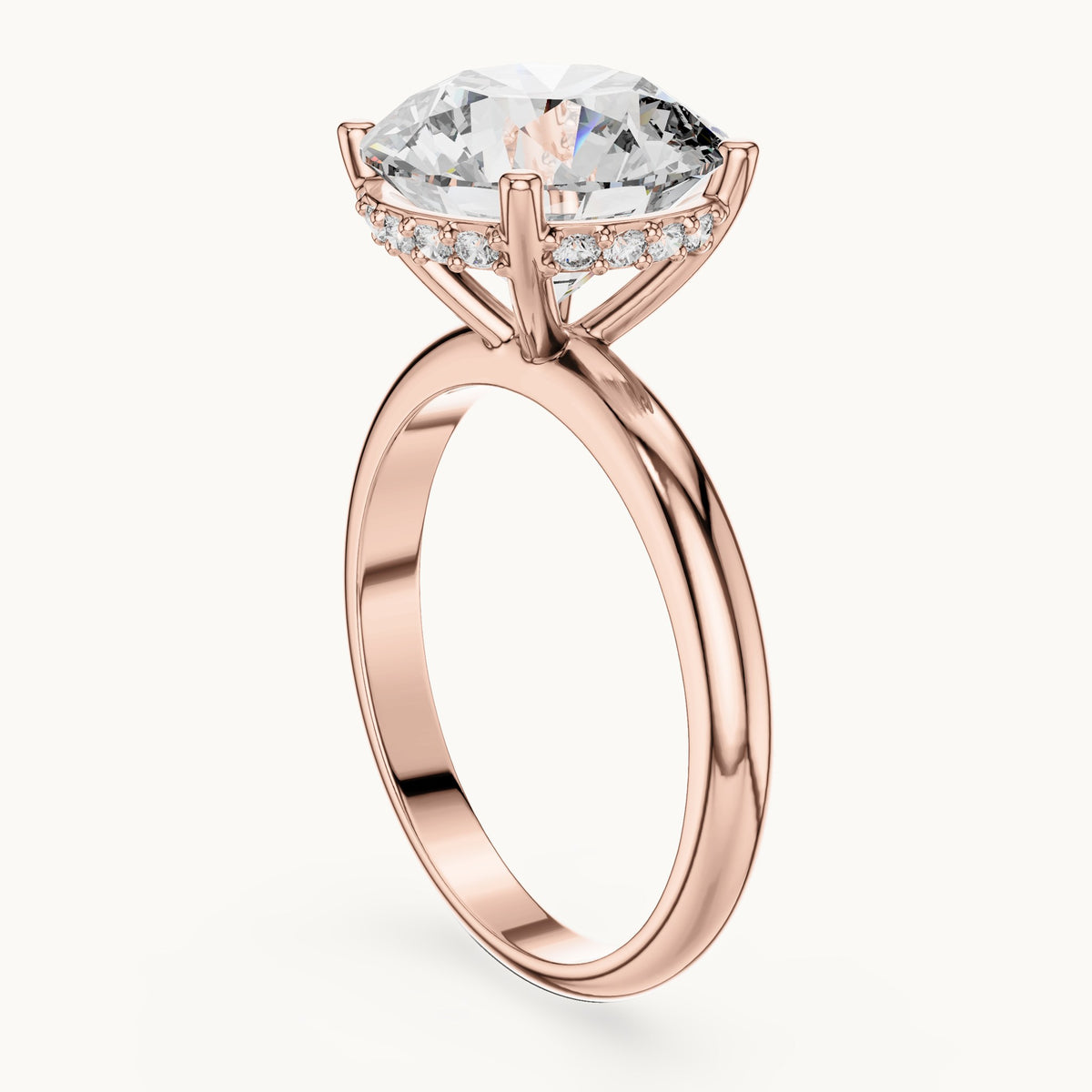 Round cut lab-grown diamond solitaire ring in 14K rose gold, 3.89 CT TW, view 1