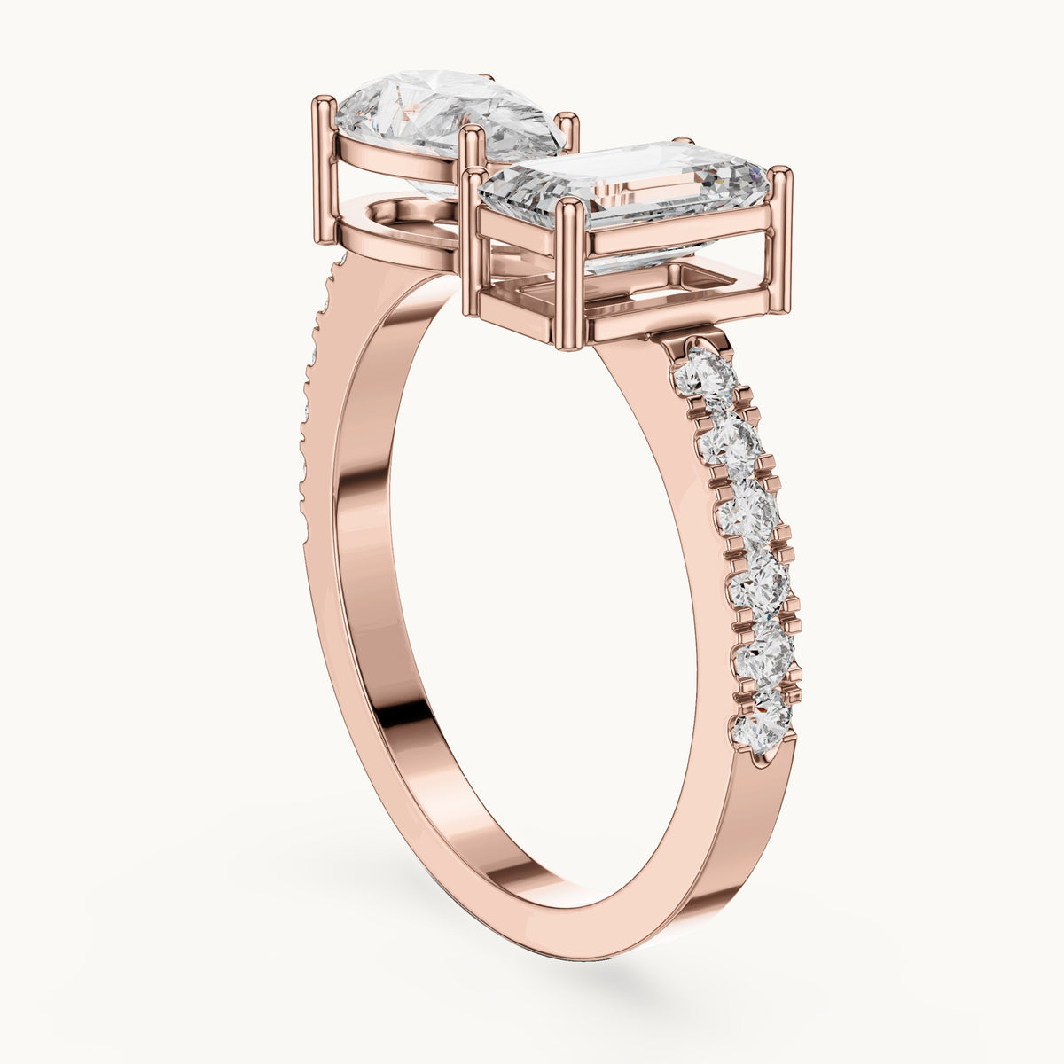 Pear cut lab-grown diamond solitaire ring in 14K rose gold, 2.10 CT TW, view 1