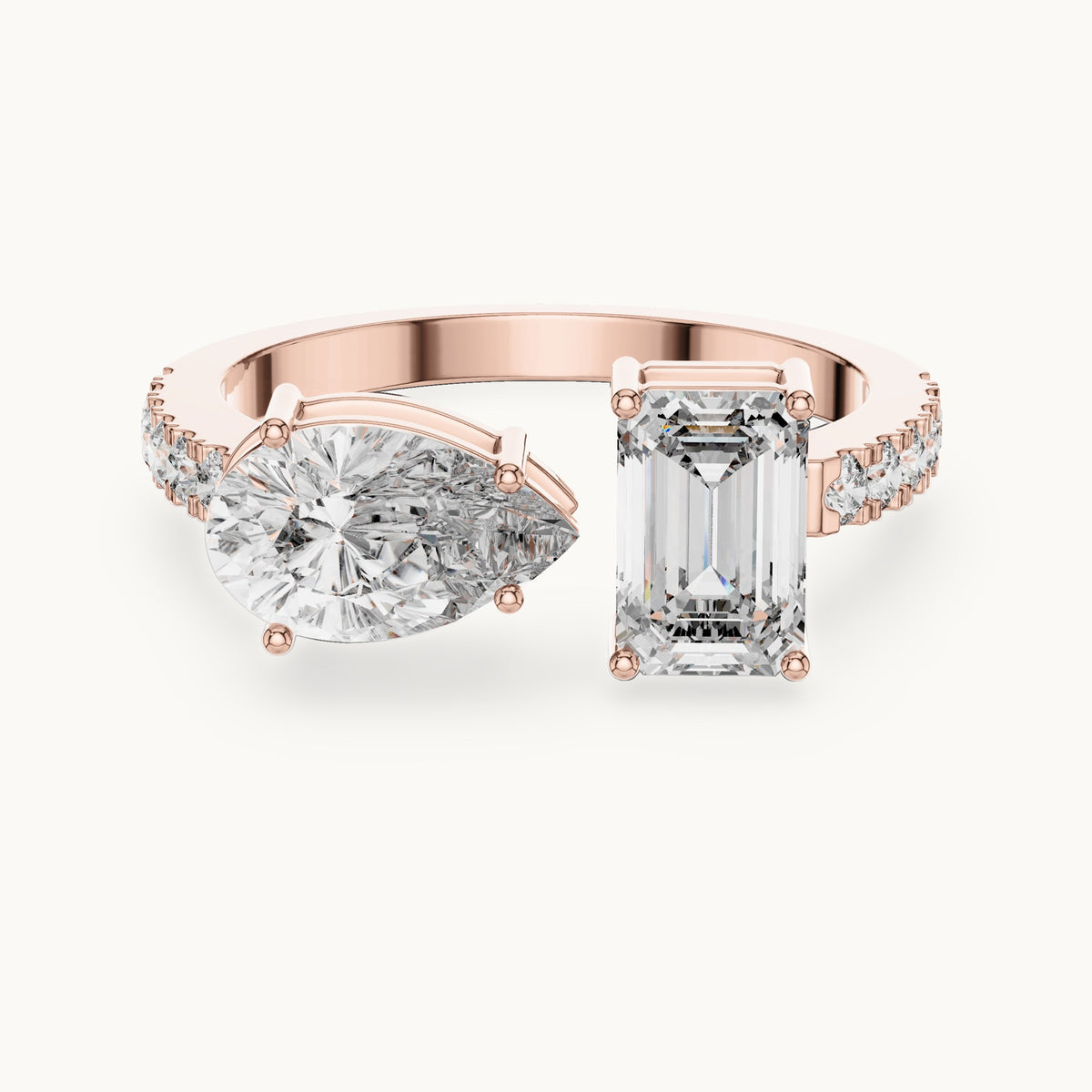 Pear cut lab-grown diamond solitaire ring in 14K rose gold, 2.10 CT TW, view 3