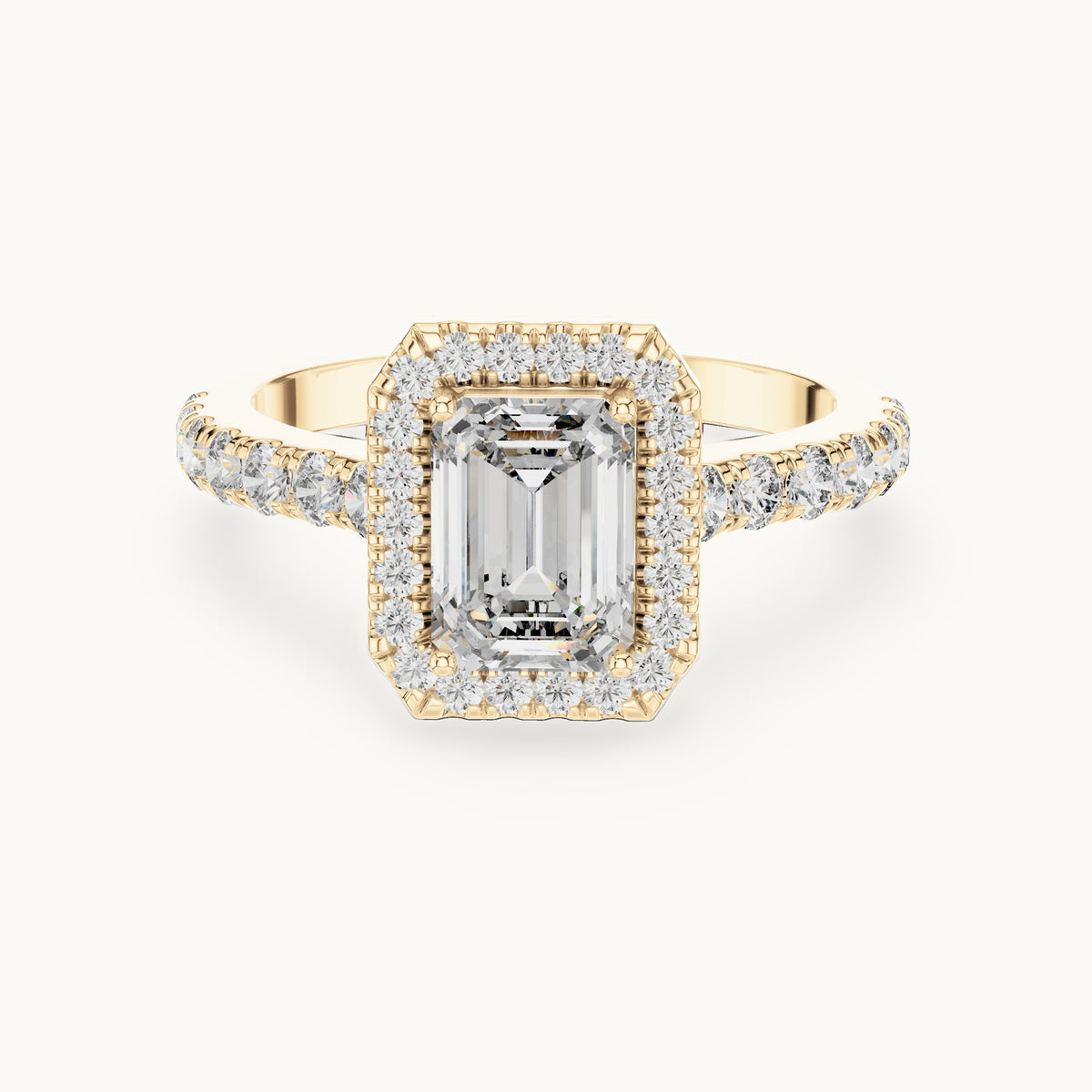 Emerald cut lab-grown diamond solitaire ring in 14K yellow gold, 1.66 CT TW, view 1