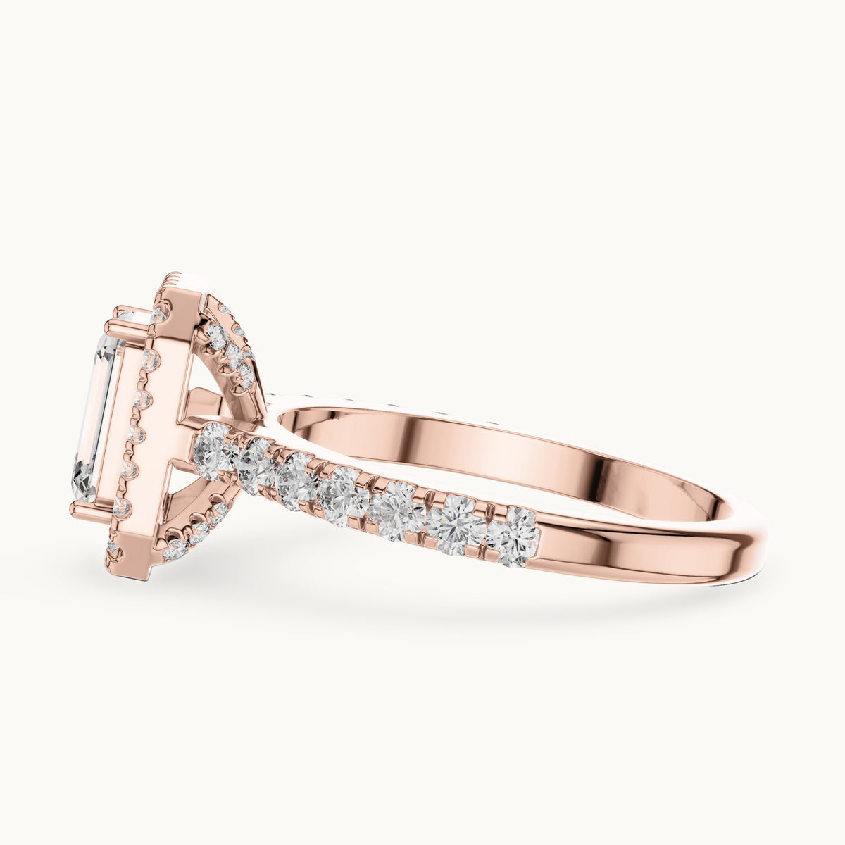 Emerald cut lab-grown diamond solitaire ring in 14K rose gold, 1.66 CT TW, view 2
