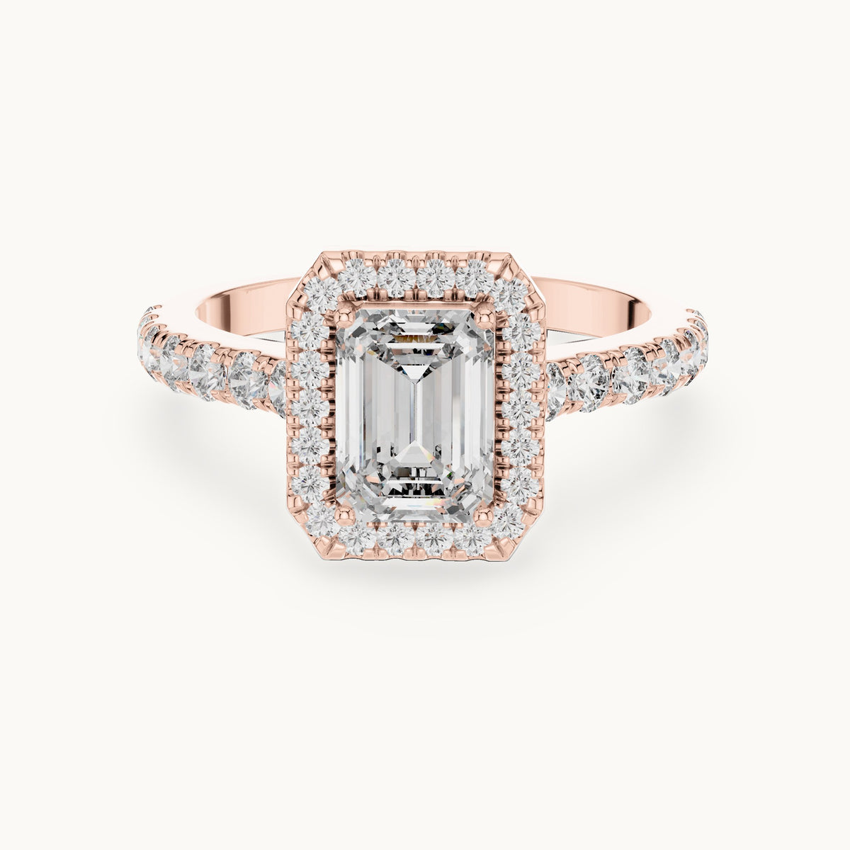 Emerald cut lab-grown diamond solitaire ring in 14K rose gold, 1.66 CT TW, view 3