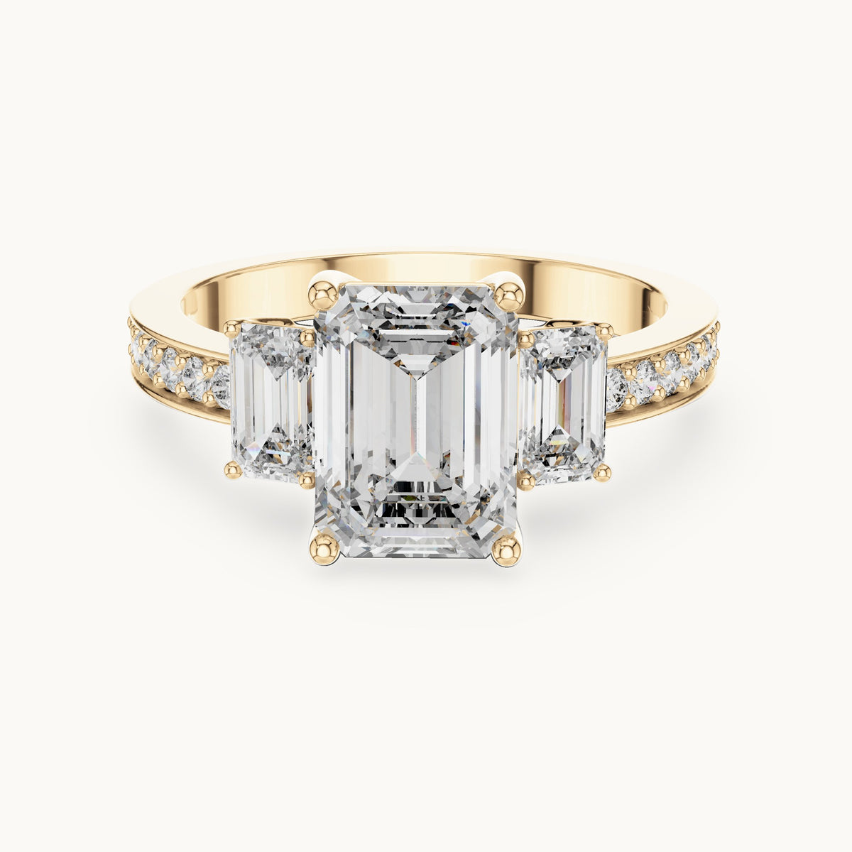 Emerald cut lab-grown diamond solitaire ring in 14K yellow gold, 2.66 CT TW, view 1