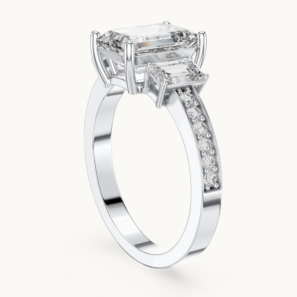 Emerald cut lab-grown diamond solitaire ring in 14K white gold, 2.66 CT TW, view 1