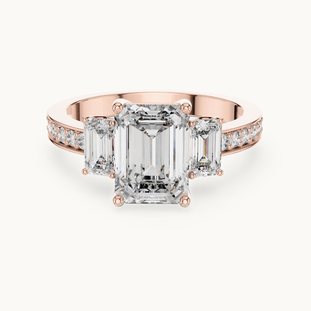 Emerald cut lab-grown diamond solitaire ring in 14K rose gold, 2.66 CT TW, view 3