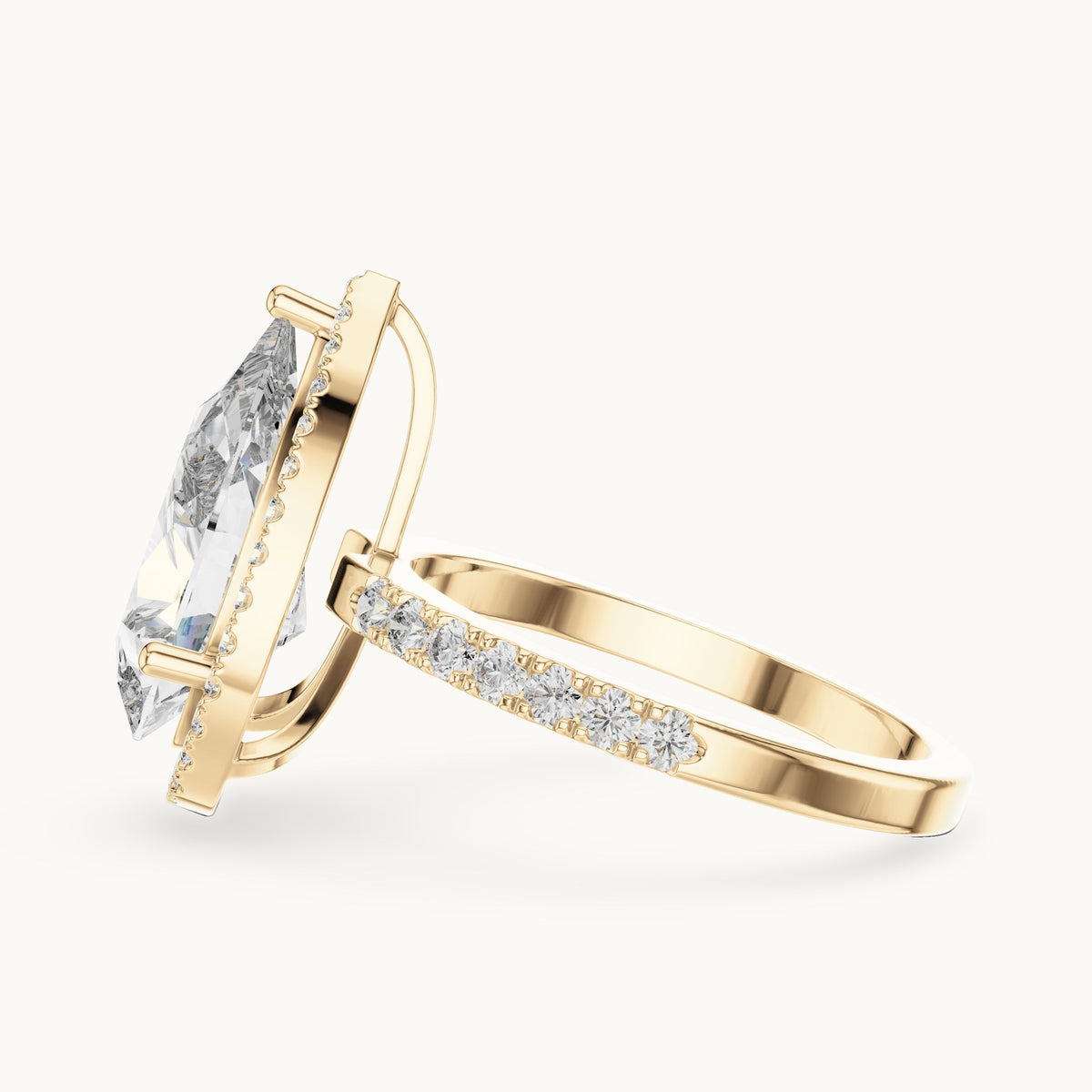 Pear cut lab-grown diamond solitaire ring in 14K yellow gold, 4.47 CT TW, view 3